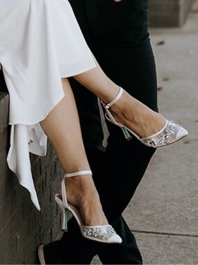 Betsey Johnson Silver Crystal Pointed-Toe Ankle-Strap Heels
